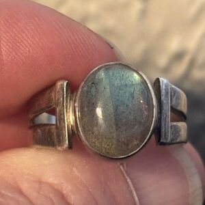 Sterling Silver Labradorite Ring Oval Flash Stone 925 Size 5.5
